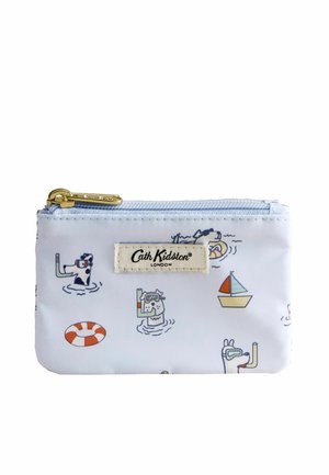 Kleine hellblaue Reißverschlusstasche mit Cath Kidston-Etikett, mit Cartoondruck von Hunden mit Schnorcheln, einem Segelboot und einem Rettungsring.
