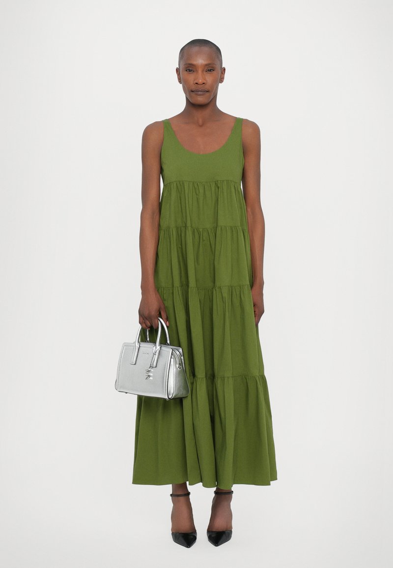 michael kors silver sleeveless maxi dress Metallic Knit Ring Halter Dress in SILVER - Sale