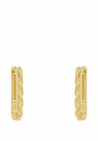 Pendientes en tono dorado con un diseño de cuerda retorcida, textura suave y forma minimalista. Ligeros y con cierres seguros.