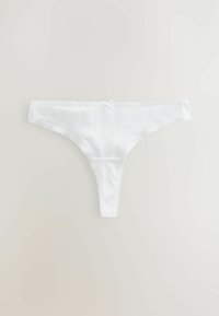 Witte katoenen string met een gladde textuur en minimalistisch ontwerp, met een klein strikje in het midden vooraan en een dunne tailleband.