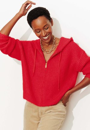 FLUFFY À CAPUCHE - Gilet - rouge