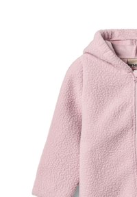 Fleece zip-up jack in zacht roze. Kenmerken zijn een capuchon, textuurstof en een volledige ritssluiting. Ontworpen voor warmte en comfort.