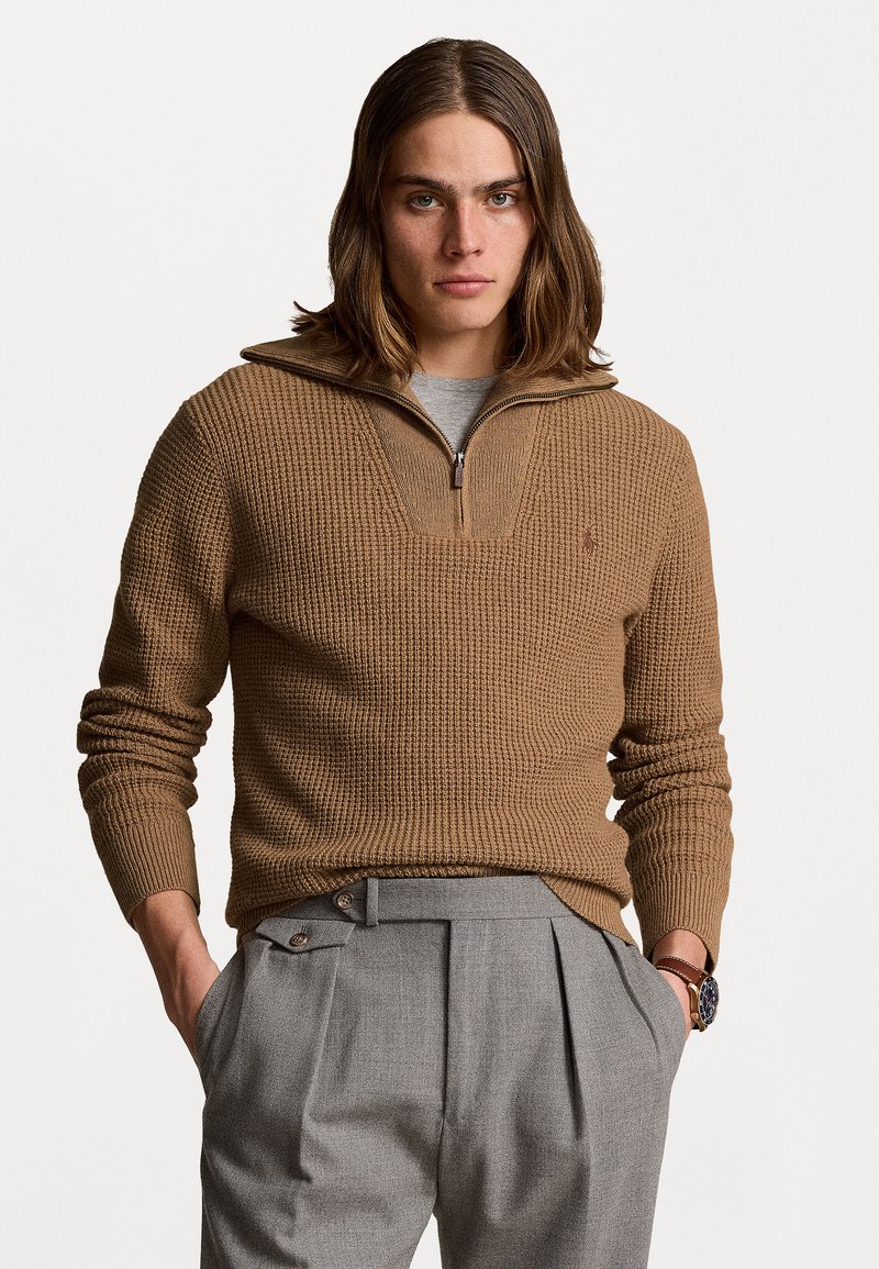 Polo Ralph Lauren WAFFLE WOOL COTTON QUARTER ZIP JUMPER - Jumper - brown sugar melange