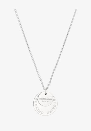 Silberhalskette mit einer Kette. Verfügt über zwei runde Anhänger, einen flachen mit eingraviertem Text und einen etwas erhöhten, beide poliert.