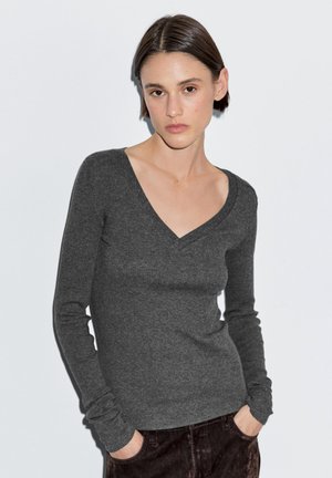 RIBBED V-NECK - Longsleeve - dark grey