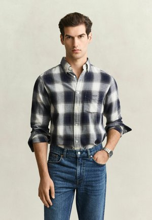 GANT, GANT CHECKED WINDBLOWN FLANNEL SHIRT - Camicia - evening blue