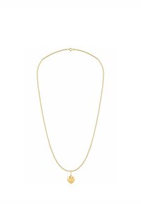 Collar de cadena de oro con un sencillo colgante de corazón. La cadena tiene un patrón delicado con un acabado liso y pulido en el corazón.