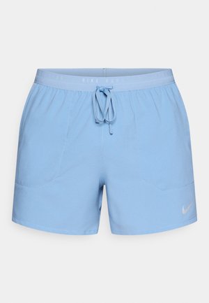 Shorts de sport bleu clair avec une taille élastique, une fermeture à cordon, deux poches latérales, et un petit logo Nike argenté sur le côté inférieur droit.