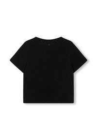 Zwarte korte mouwen t-shirt van katoen, met een ronde halslijn, rechte zoom en een minimalistisch ontwerp zonder zichtbare merkvermeldingen of patronen.