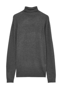 Maglione turtleneck grigio realizzato in un morbido tessuto, caratterizzato da un collo alto, maniche lunghe e una vestibilità rilassata con polsini e orlo a costine.