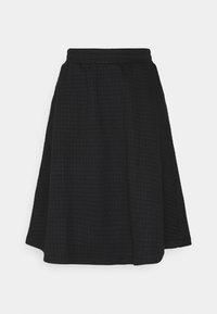 Černá sukně s texturovaným, mřížkovým vzorem. Disponuje elastickým pasem a rozšířeným střihem. Střední délka vhodná pro různé outfity.