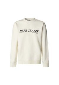 Mikina s kulatým výstřihem v odstínu off-white z bavlny. Na přední straně se nachází černé logo "PEPE JEANS", ribbované manžety a spodní lem. Měkká textura.