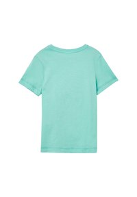 Mintgroene T-shirt met korte mouwen en een ronde halslijn. Zachte textuur en simpel ontwerp, met korte mouwen en een rechte zoom.