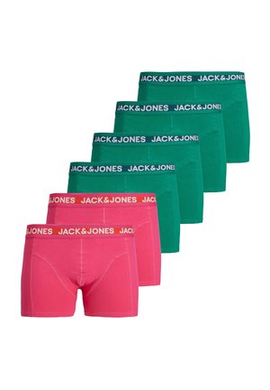 Pack of five boxers, including two green and one pink pair. Cotton material, fitted design, elastic waistbands with "JACK & JONES" logo.