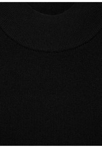 Black, textured knit fabric featuring a wide neckline. Smooth surface with a consistent pattern throughout, providing a cozy appearance.