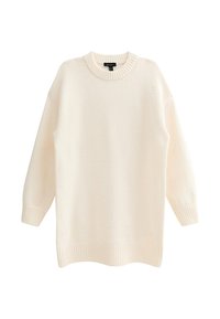 Oversized crèmekleurige trui met een ronde hals, lange mouwen, geribbelde manchetten en onderrand. Zachte textuur met een gladde afwerking.