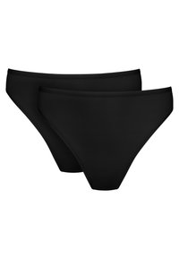 Zwarte bikini slipjes, gladde stof met een matte afwerking, met een lage taille en minimalistische snit, tweepak.