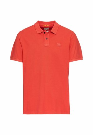 Rode polo-shirt van katoen met een klassieke kraag, een knoopsluiting met twee knopen, korte mouwen en een klein logo op de linkerborst.
