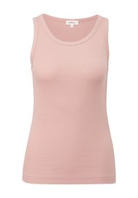 Hellrosa, gerippter Tank-Top mit rundem Ausschnitt und breiten Trägern. Hergestellt aus weichem Material, präsentiert sich im taillierten Design mit dezenten Nähten.