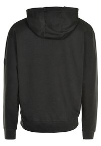 Svart huvtröja med ribbad nederkant och ärmslut, mjuk textur och avslappnad passform utan synliga logotyper eller dekorationer.