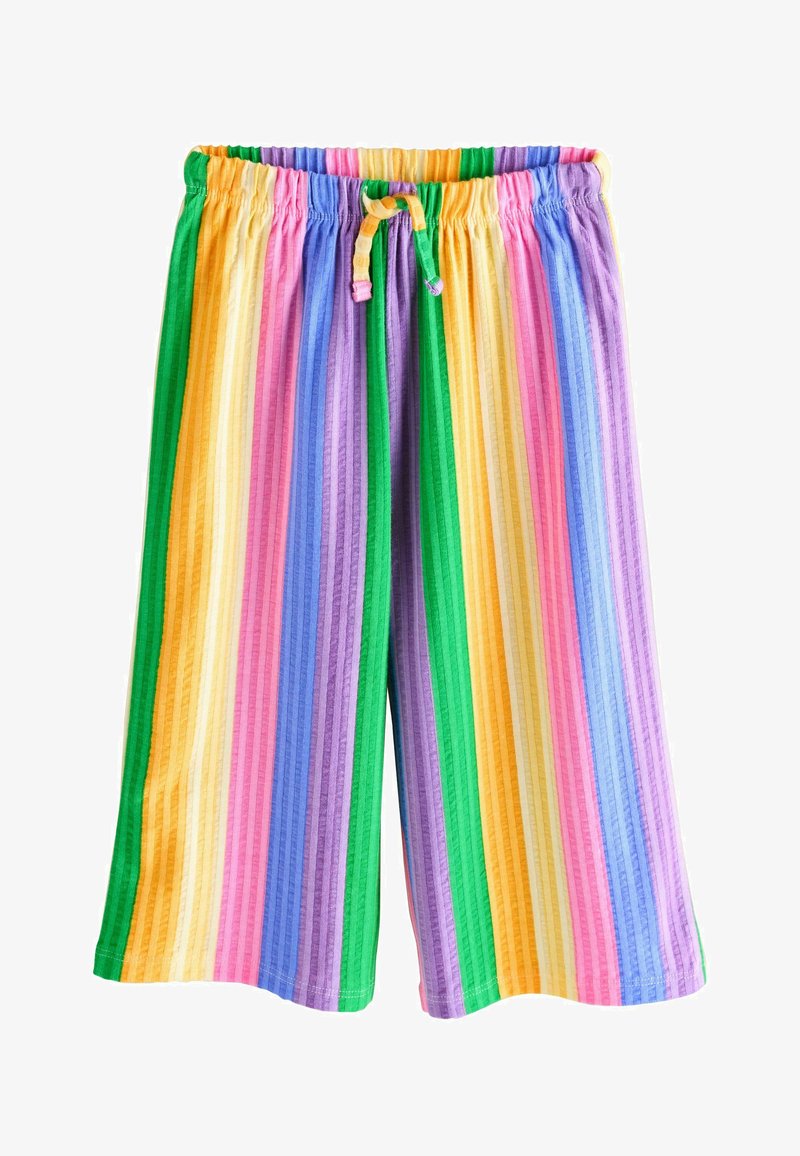 Shorts à jambes larges avec des rayures verticales arc-en-ciel et une taille élastique avec cordon de serrage.