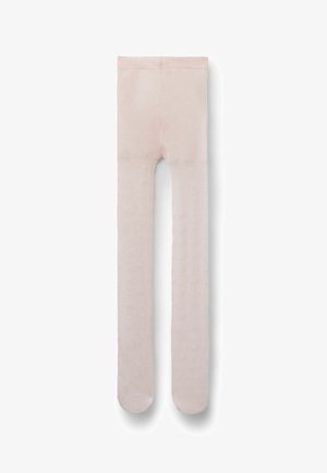 Collants rose clair pour tout-petit avec une texture subtile à pois, présentés à plat sur un fond blanc.