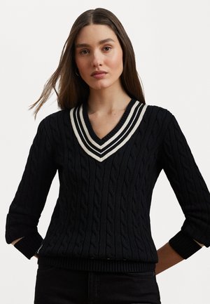 Lauren Ralph Lauren GASSED COTTON SWEATER - Jumper - black/mascarpone cream