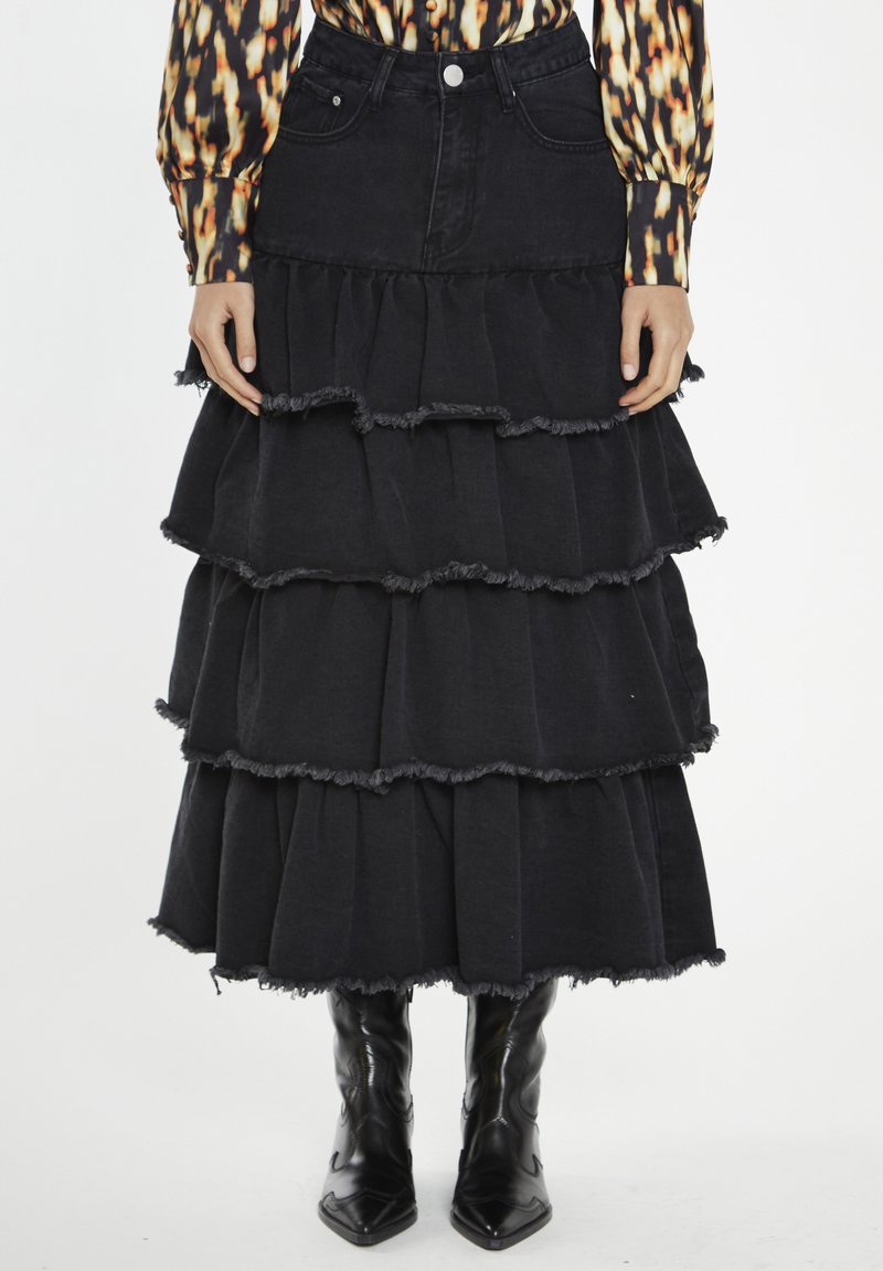 Glamorous TIERED - Falda acampanada - washed black