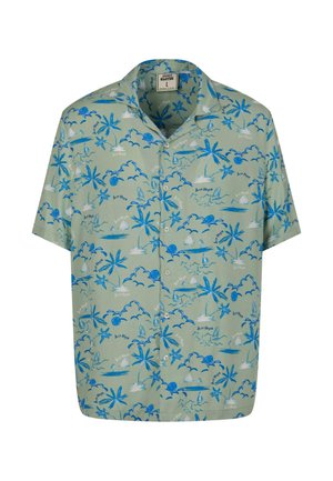 Lühikeste varrukatega särk helesinisest kangast, millel on sinised troopilised palmid ja pilved. Omab nööpidega ette avamist ja mugavat lõigatud.