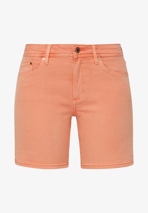 Jeansshorts in hellkorallfarben, mit Fünf-Taschen-Design, vorderem Knopfverschluss und faded Textur für einen lässigen Look.