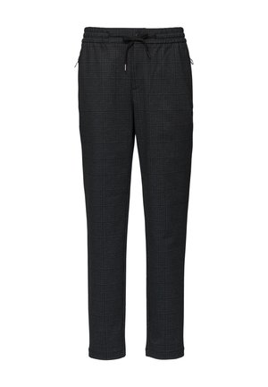 Pantaloni jogger a quadri neri con vita regolabile, realizzati in un tessuto morbido e con un design a gamba affusolata. Inclusi due tasconi laterali.