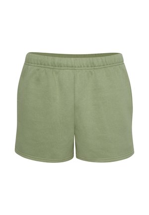 Groene katoenen shorts met een elastische tailleband, voorzien van een gladde textuur en eenvoudig ontwerp. De zoom is afgewerkt met een rechte steek.