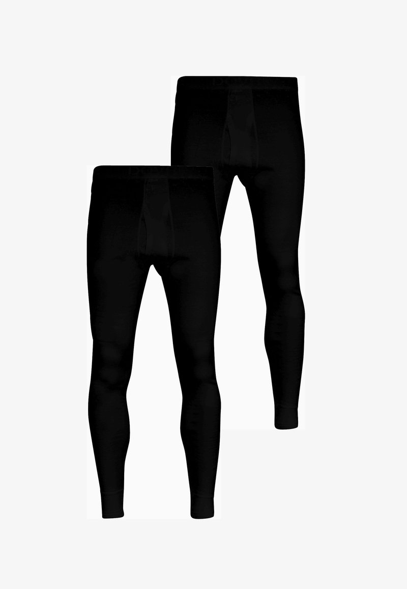 Black leggings made of stretchy fabric, featuring a snug fit, long legs, and a smooth texture. Designed with a simple, minimalist look.