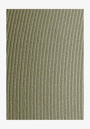 Tessuto strutturato in verde tenue, con motivi a coste verticali che creano una leggera lucentezza. Superficie liscia con un design uniforme.