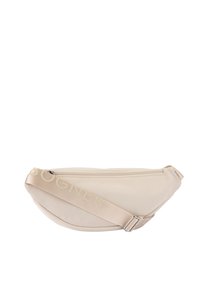 Beige Bauchtasche aus glattem Material, mit Reißverschluss und verstellbarem Riemen mit "BOGNER"-Logo in heller Farbe.