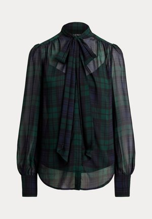 Lauren Ralph Lauren, BLACK WATCH GEORGETTE TIE-NECK BLOUSE - Риза с копчета - navy/green/black
