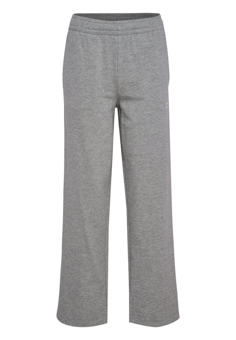 Ljusgråa sweatpants i mjukt, texturerat tyg. Har en elastisk midja och raka ben med en subtil logodetalj.