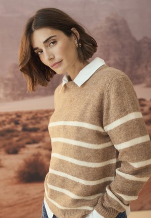 Jersey de punto - tannin melange white stripe