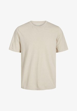 Lichtbeige t-shirt van zacht, gestructureerd katoen. Ronde hals en korte mouwen. Klassieke pasvorm zonder zichtbare patronen of accenten.