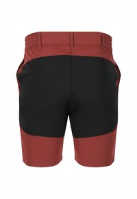 Miesten shortsit, joissa on maroon yläosa ja musta alaosa, valmistettu kevyestä kankaasta, jossa on joustava vyötärö ja sivutaskut.