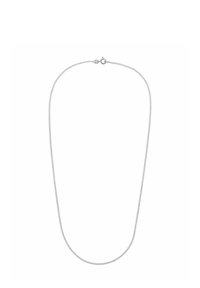 Silverkedja med en enkel design, slät yta och ett säkert lås, med en jämn tjocklek genom hela kedjan.