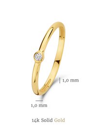 Bague en or massif 14 carats, large de 1,0 mm, ornée d'un petit accent de diamant rond en haut avec une finition lisse et polie.