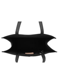 Borsa tote nera con due manici, apertura superiore ampia e piccola tasca interna con zip, con etichetta beige all'interno.