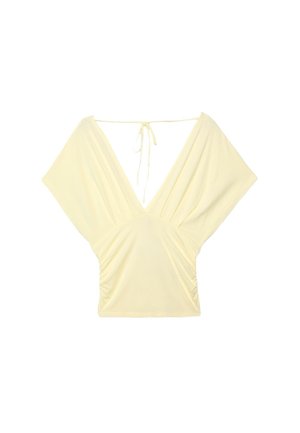 Stradivarius, V-NECK T-SHIRT WITH SASH - Blouse - light yellow