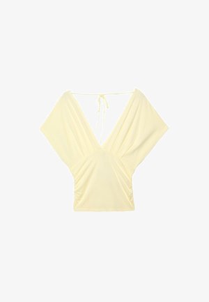 Stradivarius, V-NECK T-SHIRT WITH SASH - Blouse - light yellow