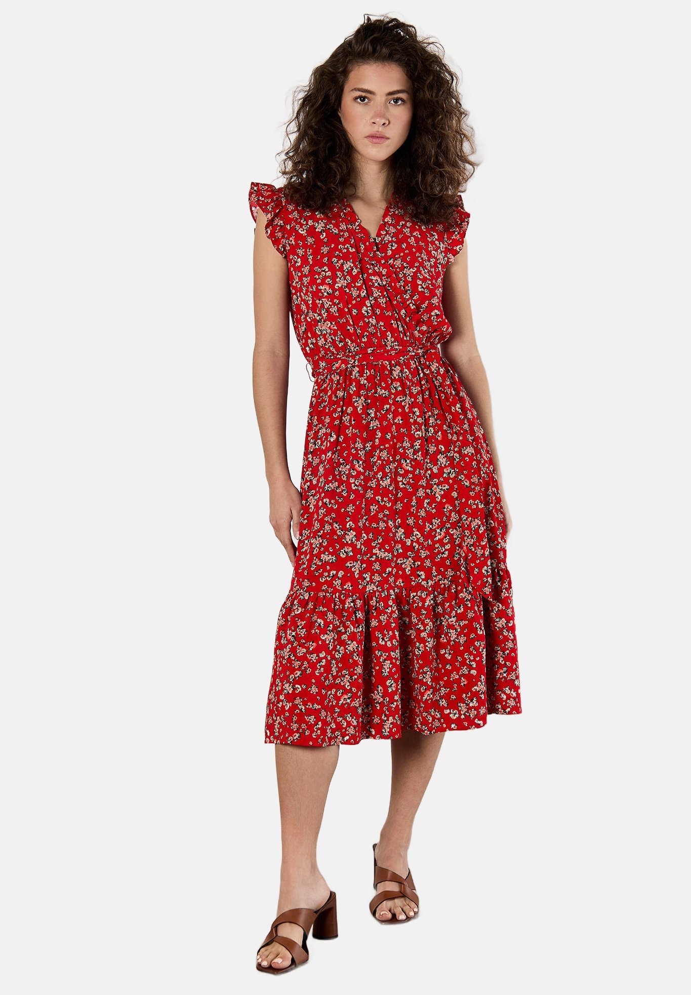 strapless open back dress Red Bardot Floral Dress Stretch Dress – AmiEmi main image 0