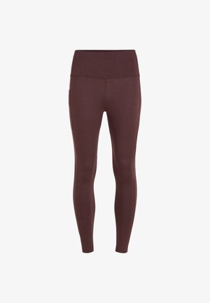 Maroon leggings made from a soft, stretchy fabric. High waistband with a smooth finish, featuring no visible hardware or patterns.