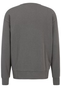 Grijze sweatshirt met een ronde hals, lange mouwen en ribbels aan de manchetten en onderkant. Gladde textuur zonder patronen of versieringen.
