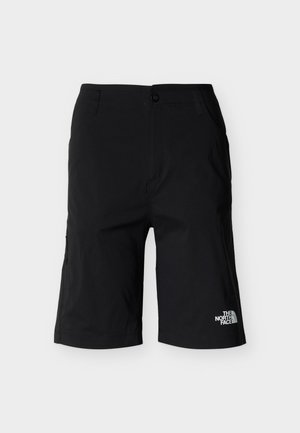 Črne kratke hlače do kolen z zankami za pas, stranskimi žepi, sprednjim gumbom in zadrgo ter logotipom The North Face na spodnjem levem delu noge.