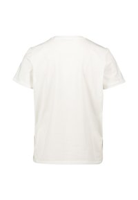 White cotton t-shirt with short sleeves, crew neck, and side slits. Smooth texture with no visible patterns or accents.